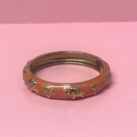 Vintage Orange and Golden Enameled and Cloisonné Bangle Bracelet Size 5 - Picture 4 of 4